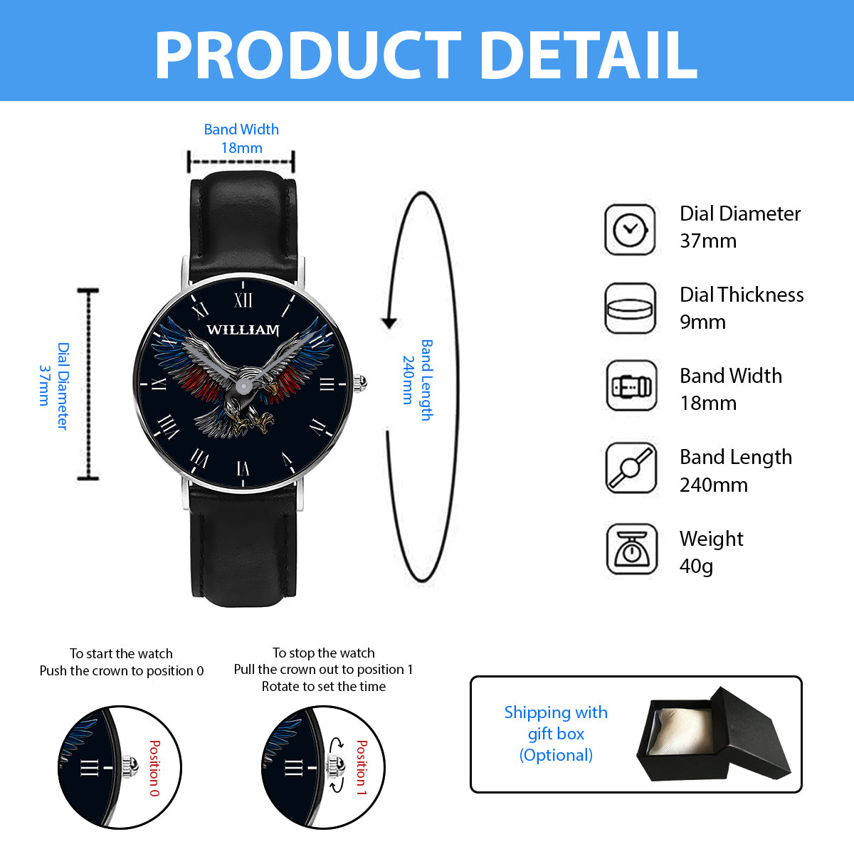 Freedom Strong Eagle - Personalized Independence Day/ 4th of July Hand Watch