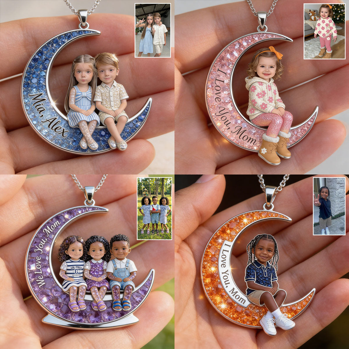 I Love You Mom - Personalized Mother Shaped Metal Pendant Necklace