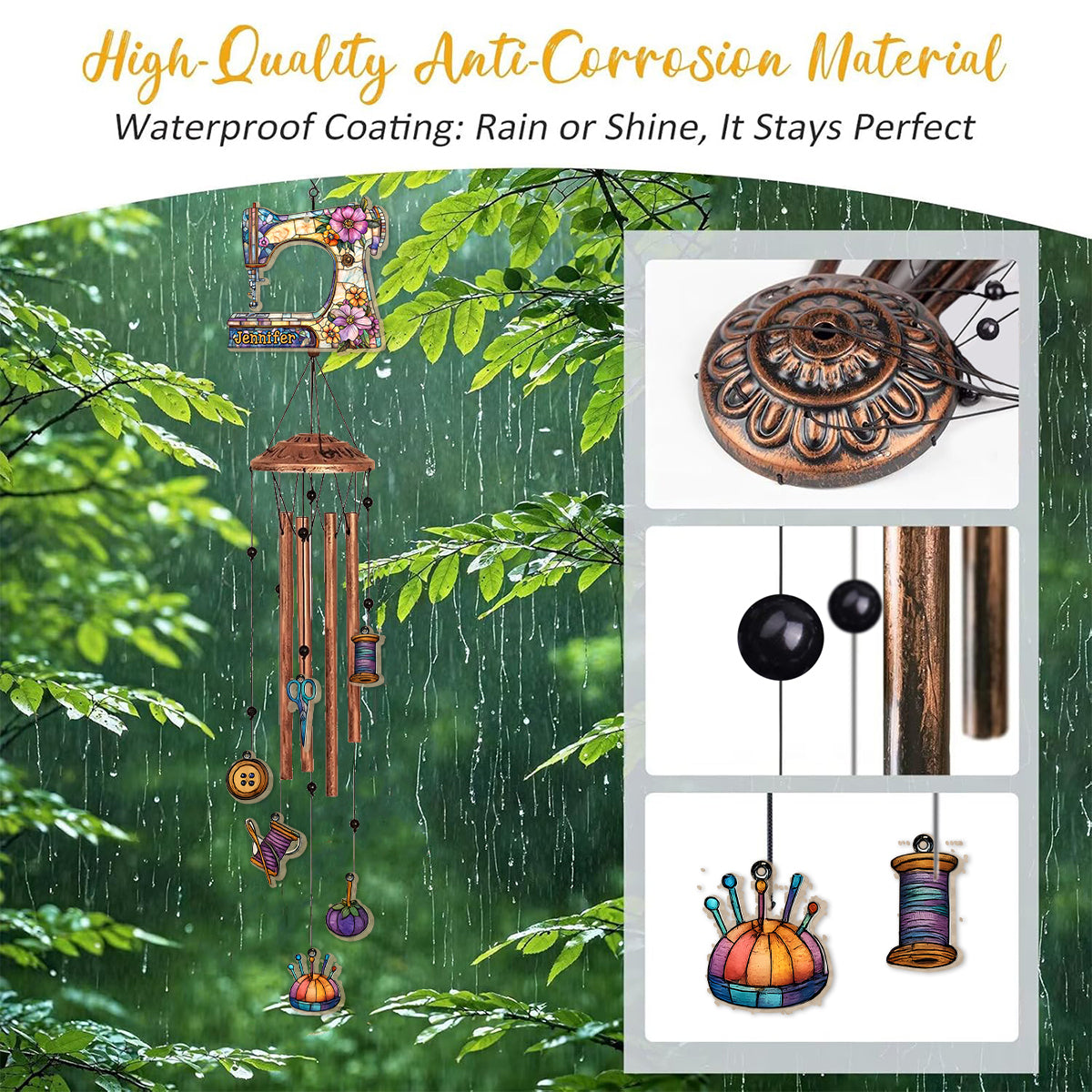 Beautiful Sewing Machine - Personalized Sewing Wind Chime With Charms