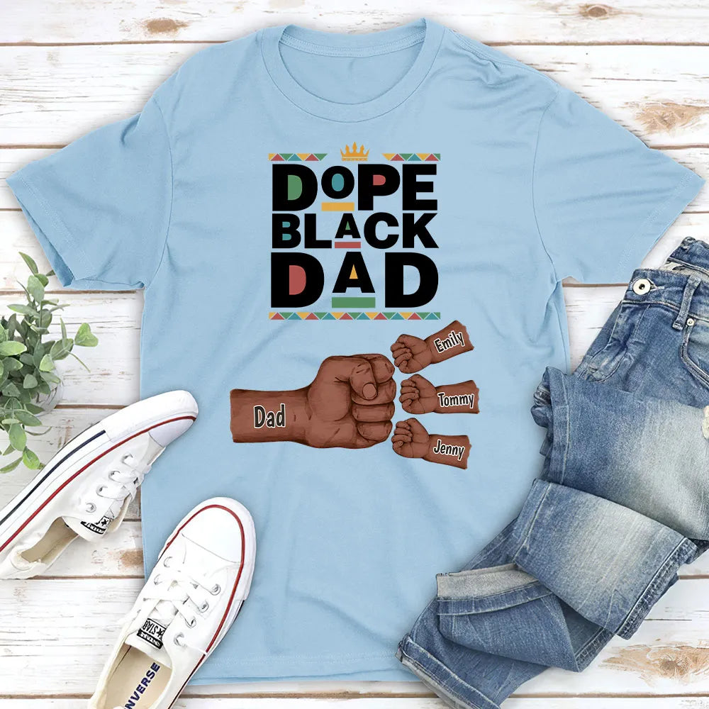 Personalized Dope Black Dad Classic Tee With Fist Bump Hands Design, Unique Father's Day Gift For Dad