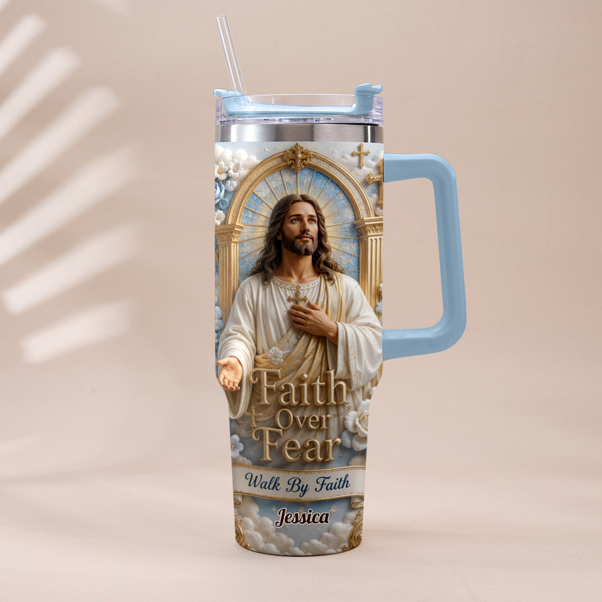 Faith Over Fear - Personalized Christian Tumbler With Plush Charm