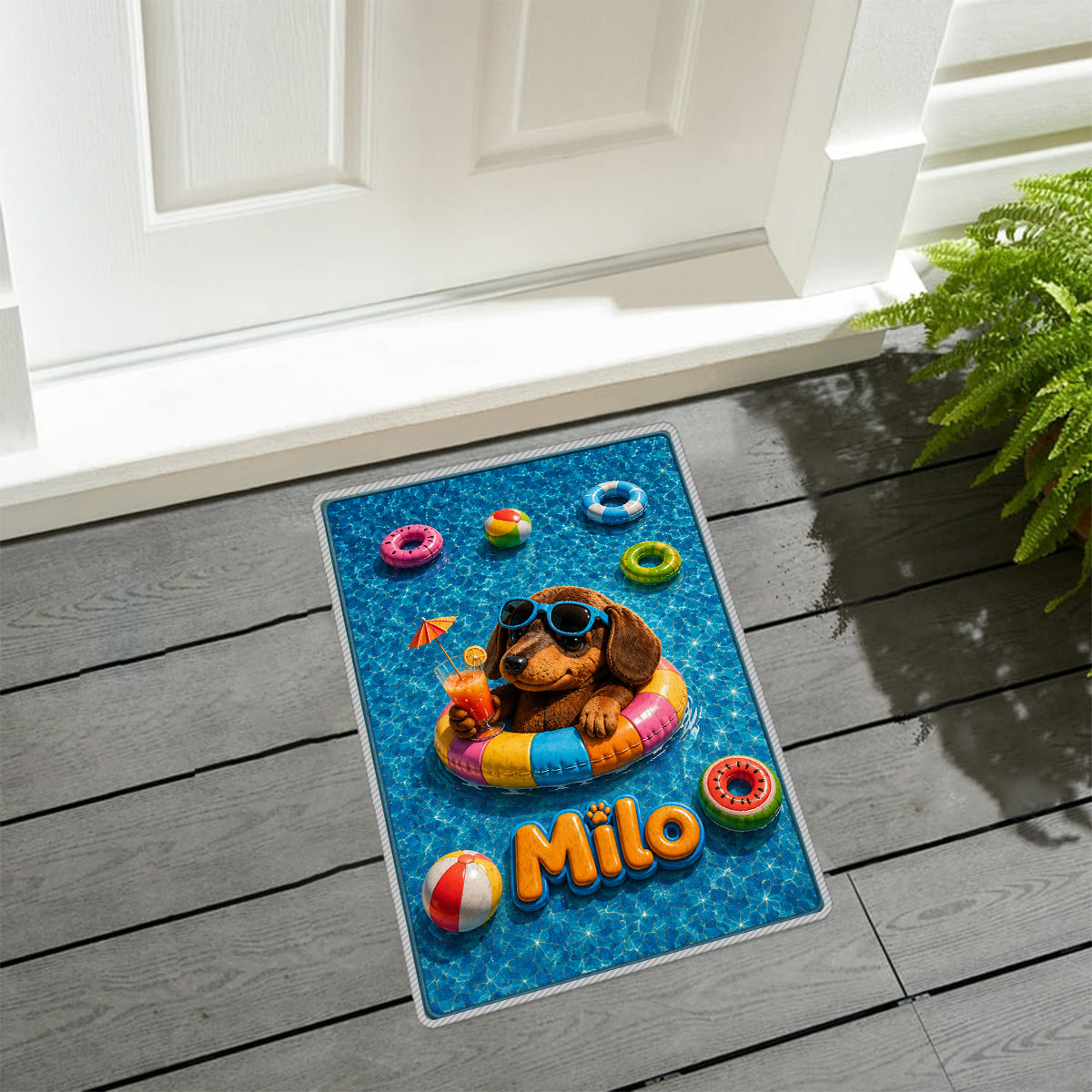 Funny Pet Summer Vibes Poolside - Personalized Dog Non-Slip Tufted Rug