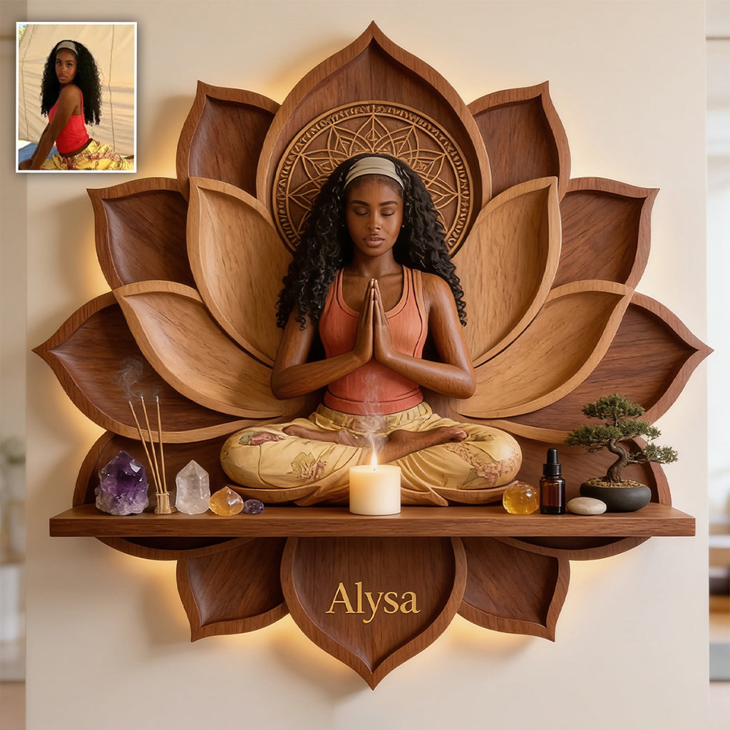 Just Breath - Personalized Yoga Wooden Floating Shelf