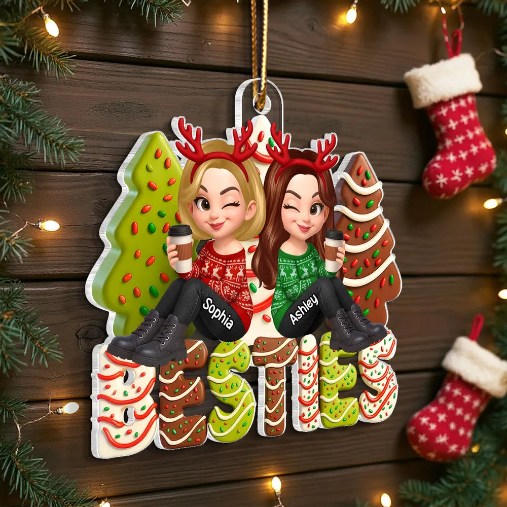 Acrylic Ornament with Fun Cartoon Besties Design, Christmas Tree Decoration, Perfect Friendship Gift