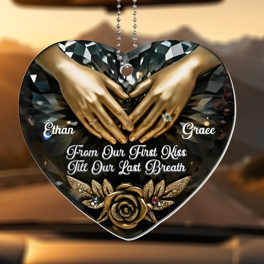 Personalized Acrylic Car Hanger Heart Ornament for Couples, From Our First Kiss Till Our Last Breath, Unique Anniversary Gift