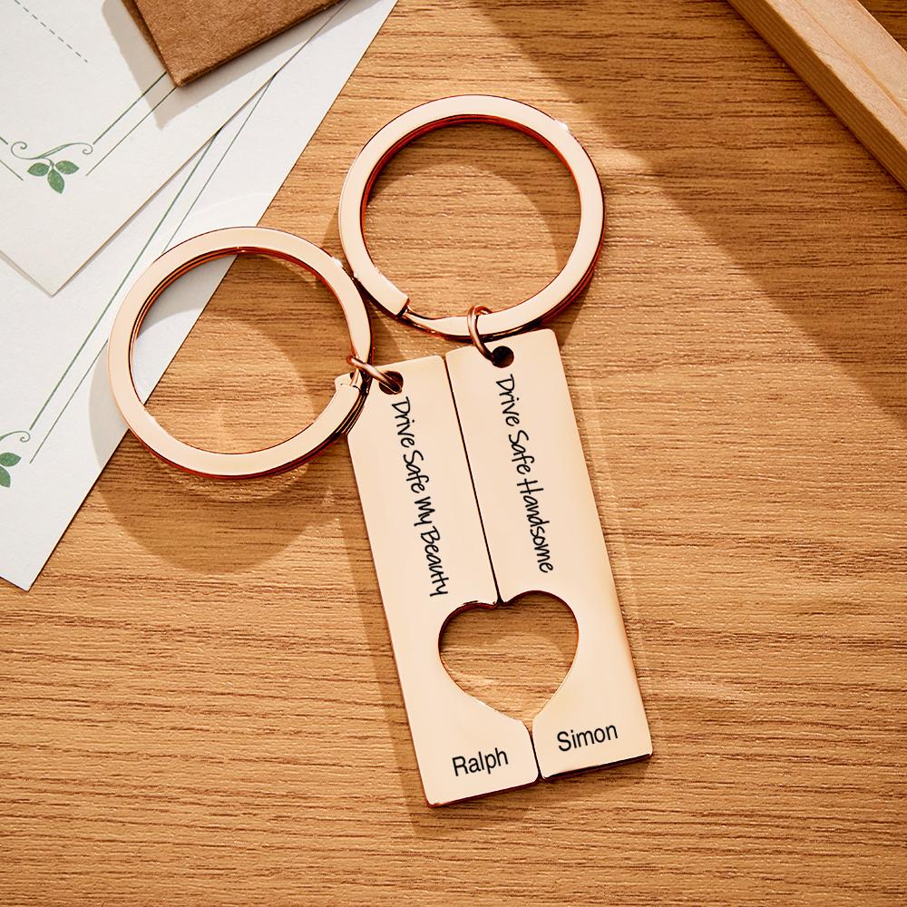 Drive Safe Matching Heart - Personalized Couple Drive Safe Matching Keychain