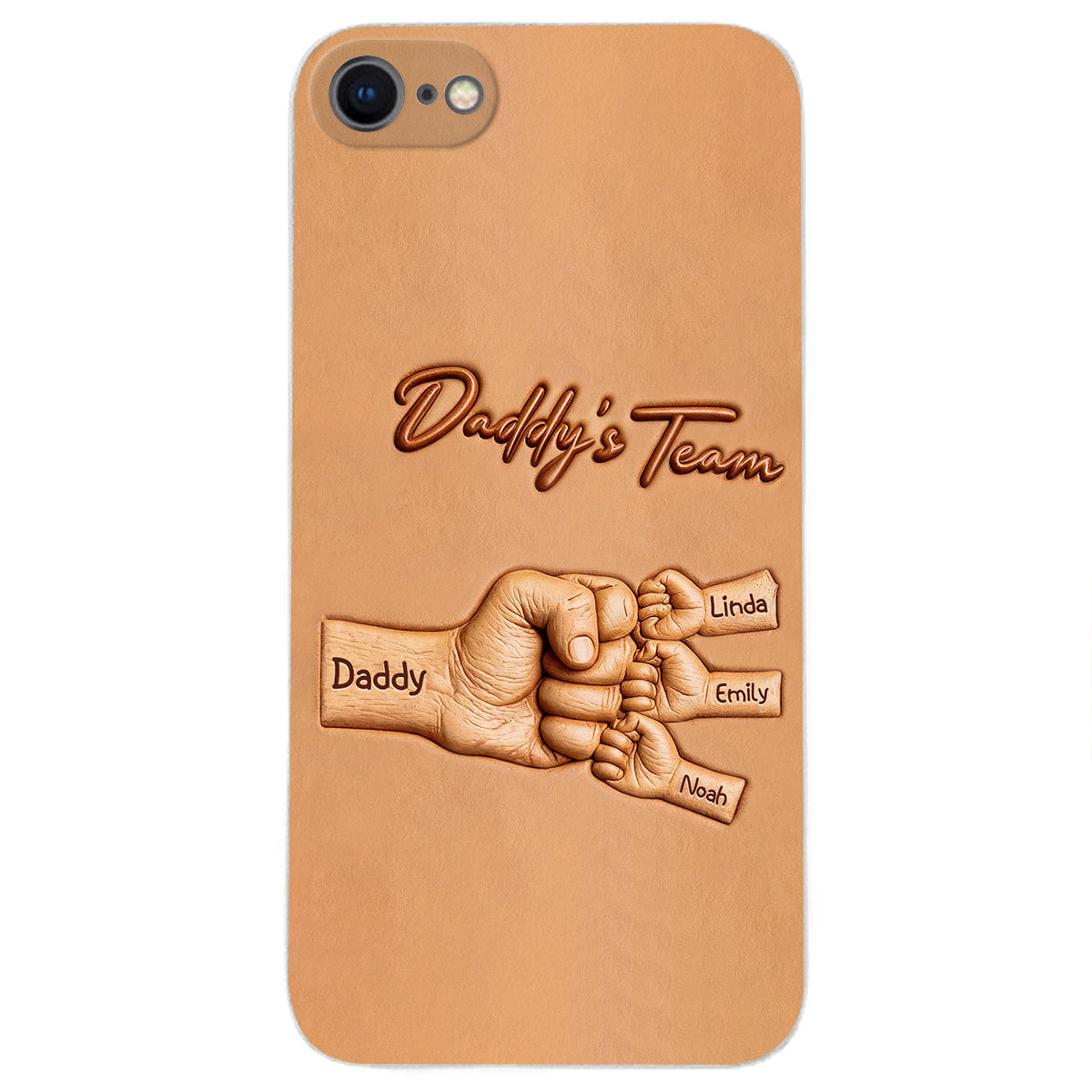 Daddy's Team - Personalized Father 3D Embossed Leather Phone Case