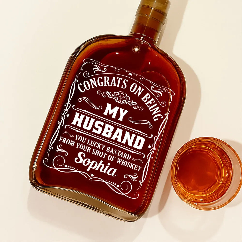 Whiskey Glass Spirits Decanter with Funny Engraved Design, Unique Gift for Husband