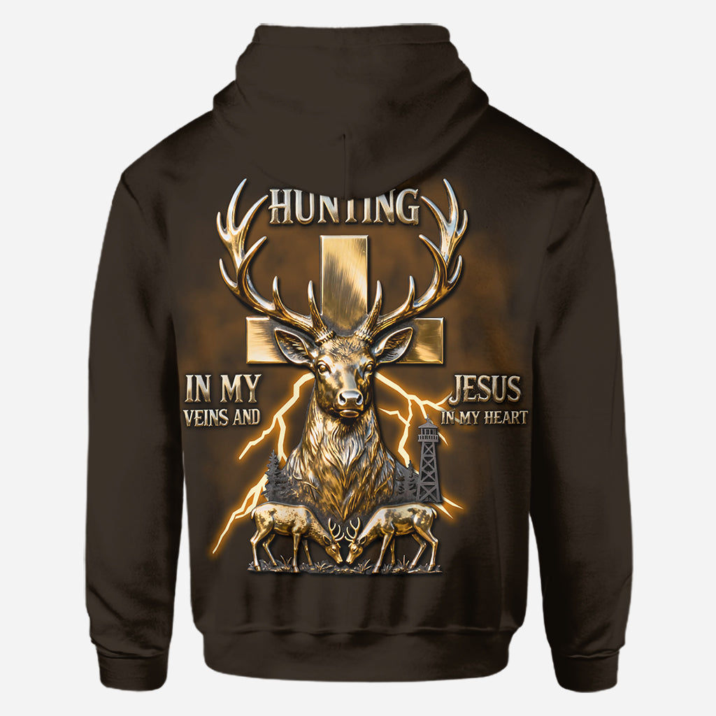 I've Got Hunting In My Veins And Jesus In My Heart - Personalized Hunting All Over Shirt