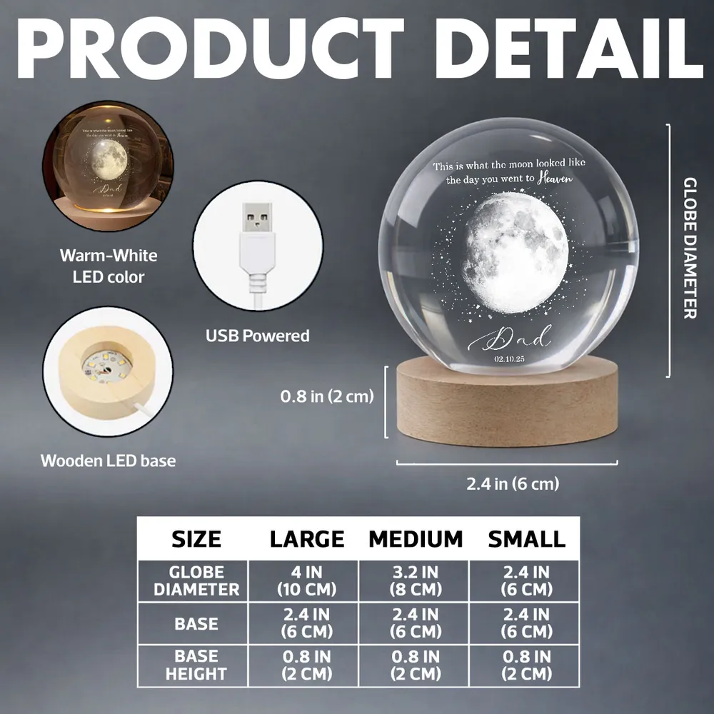 Personalized 3-Color K5 Globe Lamp Moon Phase Memorial Night Light, A Unique Sympathy Gift For Dad