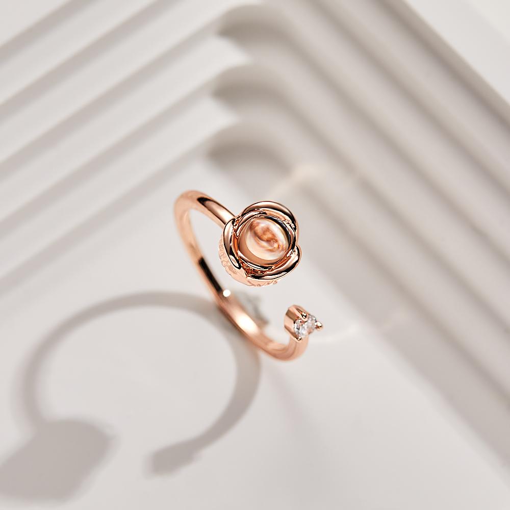 Flower For You - Personalized Photo Open Projection Ring