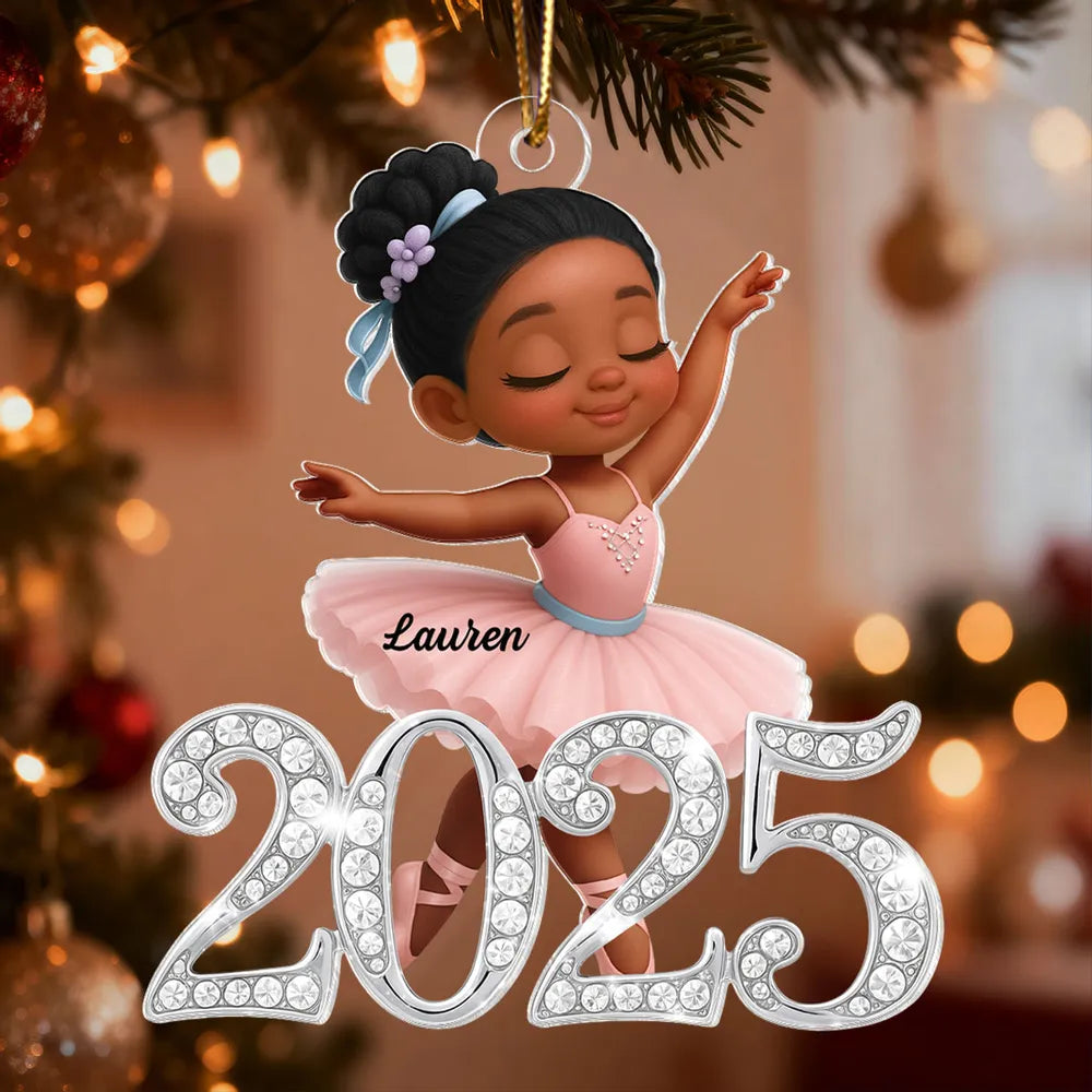 Personalized Acrylic Ornament Ballerina Girl with Sparkly Year Detail for Christmas Tree Decor, Unique Gift for Kids