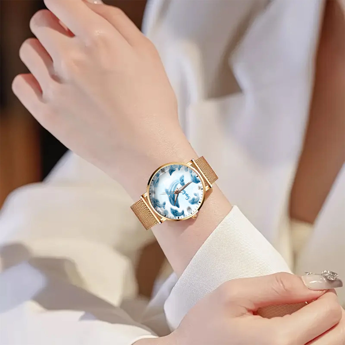 Glassy Dolphin - Personalized Dolphin Women Hand Watch