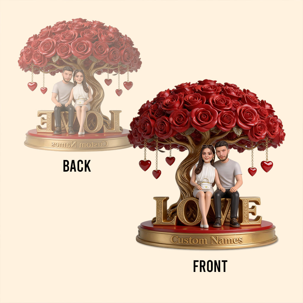 Custom Senior Latin Couple Figurine Statue, Engraved Anniversary Gift, Personalized Red Rose Tree Sculpture Romantic Home Decor