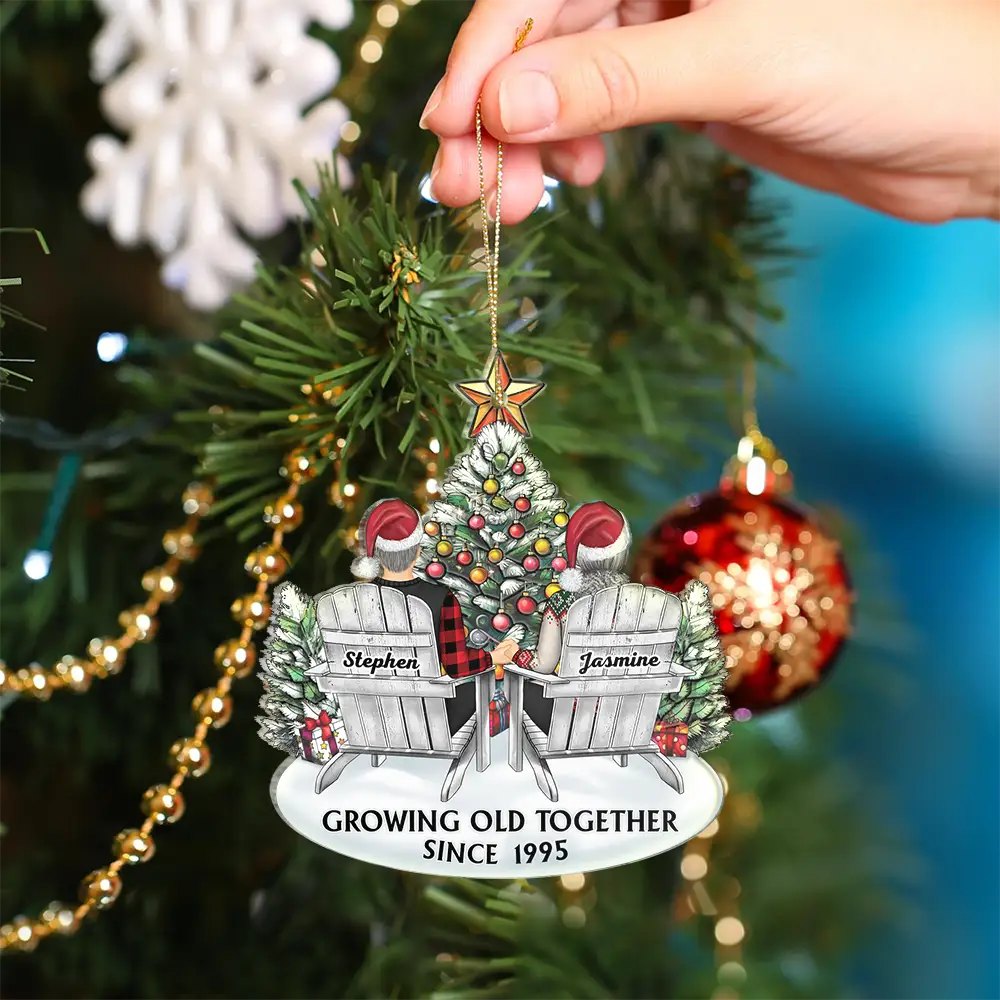 Personalized Acrylic Ornament of Couple Holding Hands under Christmas Tree, Timeless Holiday Gift of Love