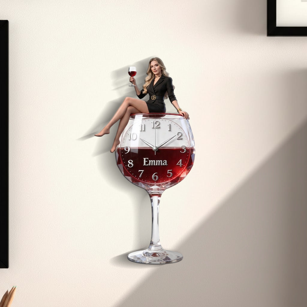 Custom Any Photo Drinking Hour - Personalized Wine Acrylic Wall Clock