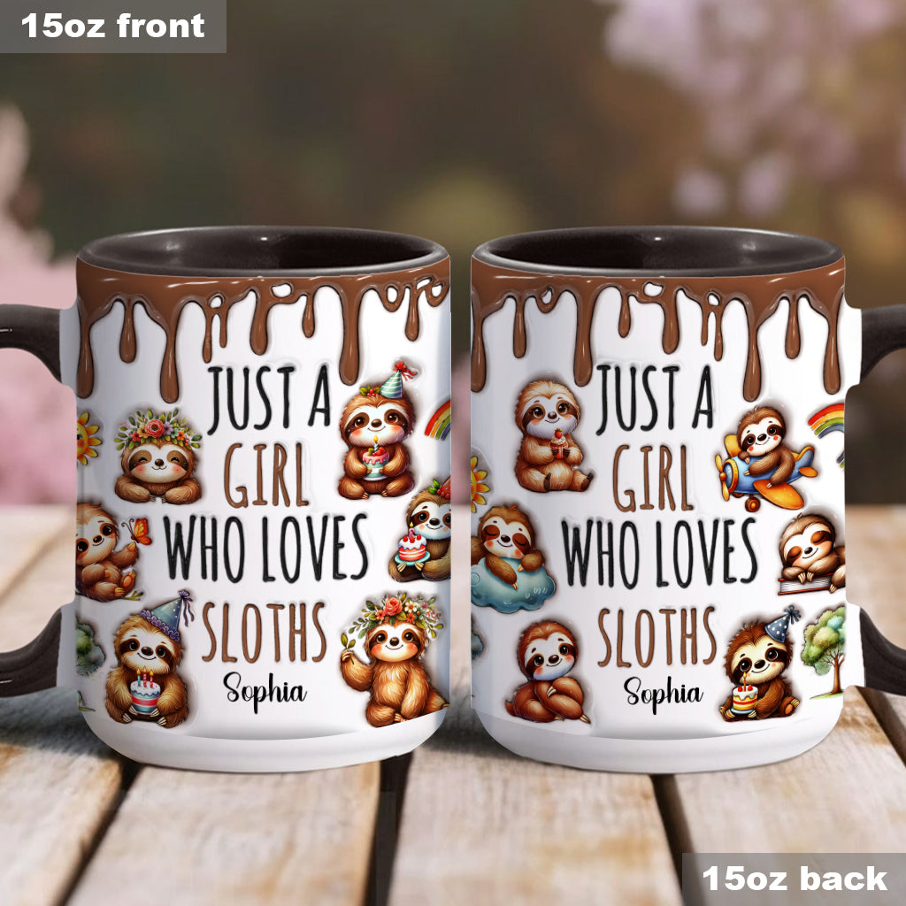 Just A Girl Who Loves Sloths - Personalized Sloth Accent Mug