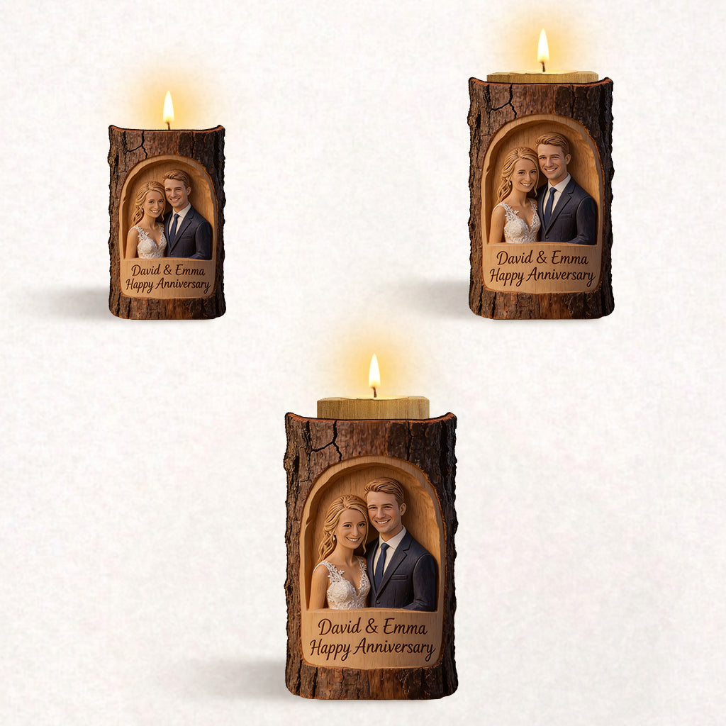 Custom Any Photo Couple Gift - Personalized Couple Custom Shape Wooden Candle Holder