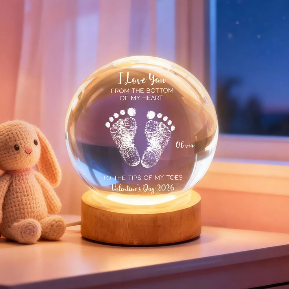 Globe Lamp With I Love You Footprints Quote, Cozy Warm Glow Keepsake, Personalized Unique Gift For Couples