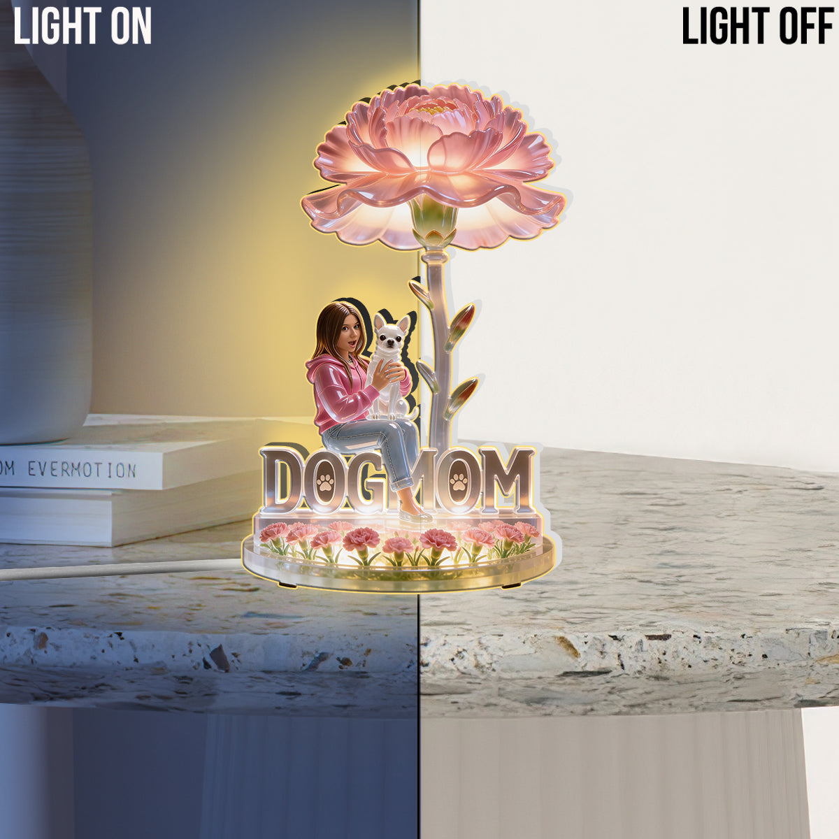 Dog Mom And Flower - Personalized Dog Acrylic LED Night Light