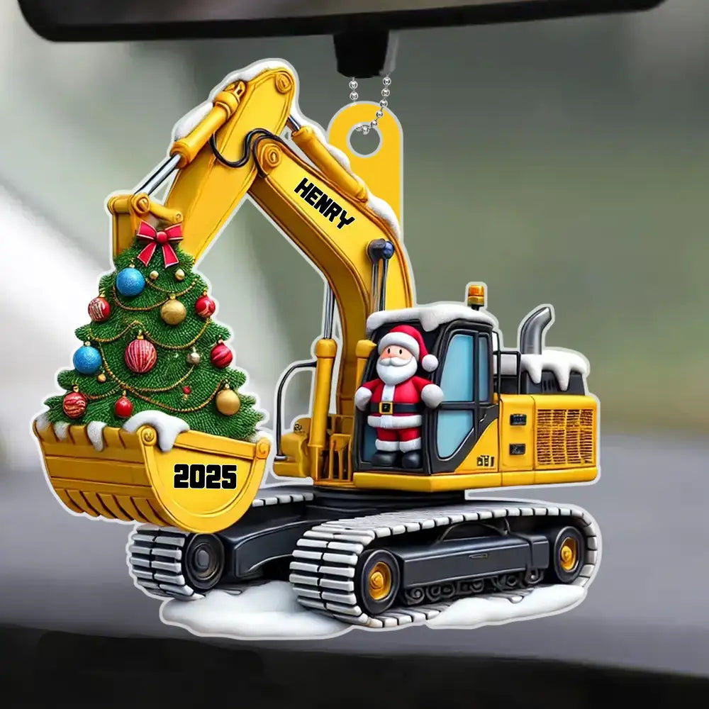 Personalized Funny Construction Car Hanger - Custom Name Ornament Gift
