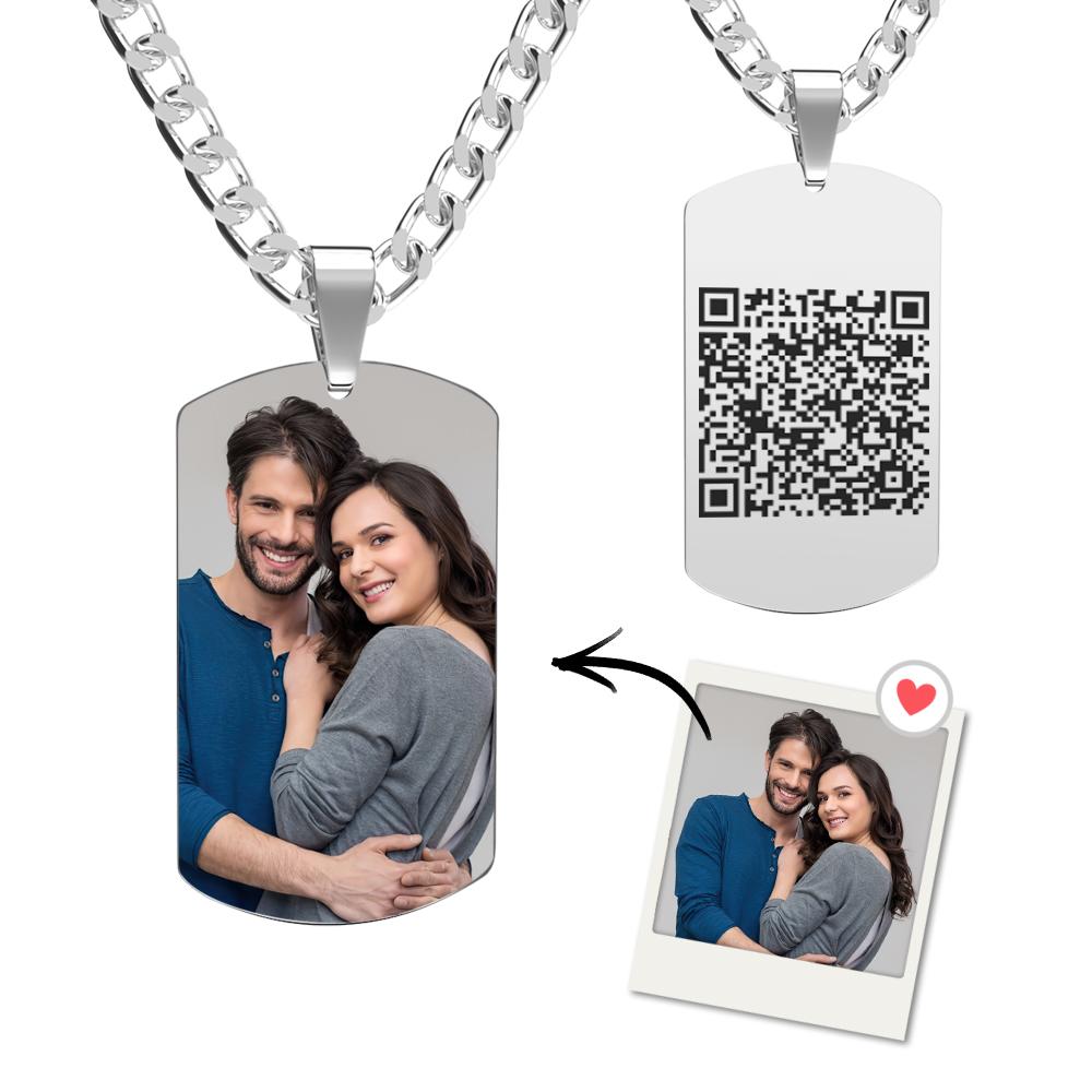 Any Photo - Personalized Men Engraved QR Code Necklace