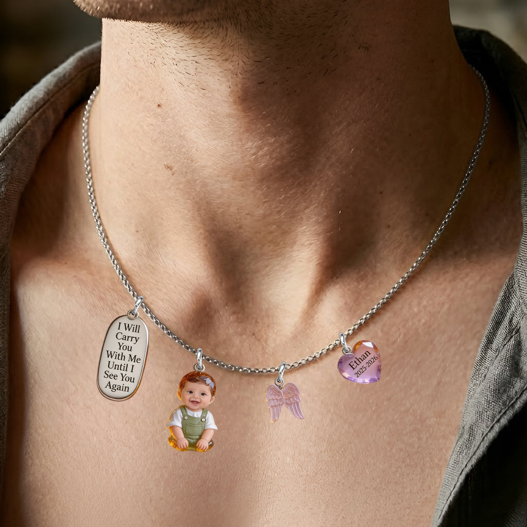 I Wil Carry You With Me - Personalized Memorial Metal Necklaces With Pendants