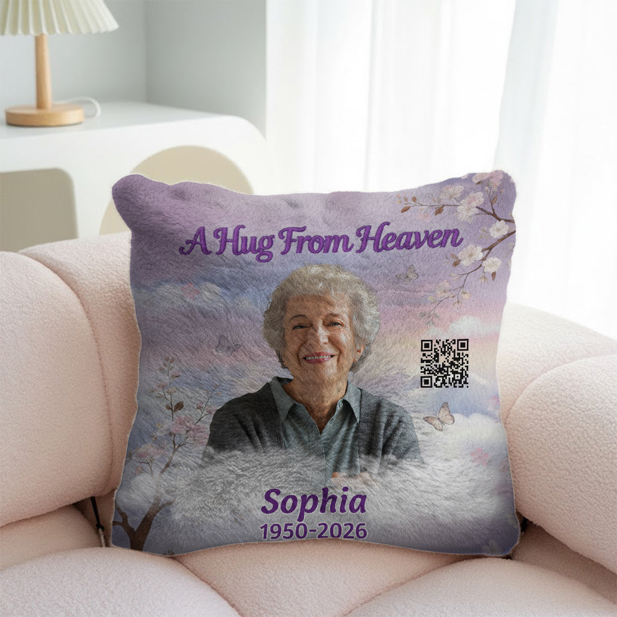 A Hug From Heaven - Personalized Memorial Faux Fur Square Pillow