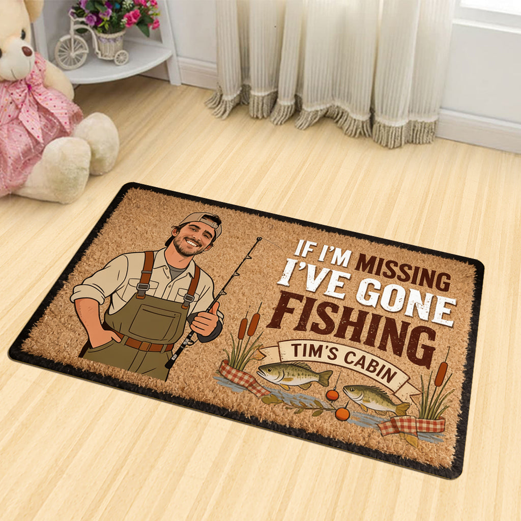 If I'm Missing I've Gone Missing - Personalized Fishing Shaped Doormat/ Rug