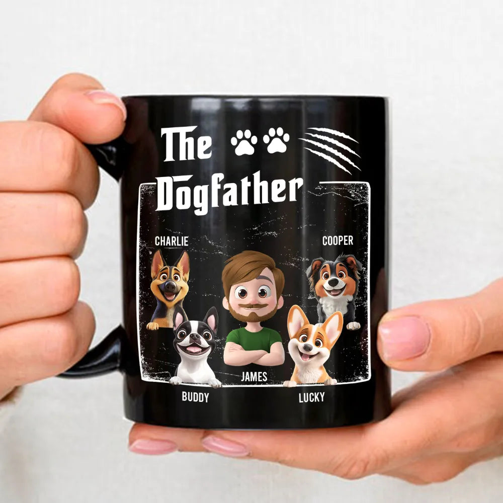 Personalized Dogfather Full Color Mug with Cartoon Man & Dog – Fun Coffee Gift for Dog Dads & Unique Birthday Surprise