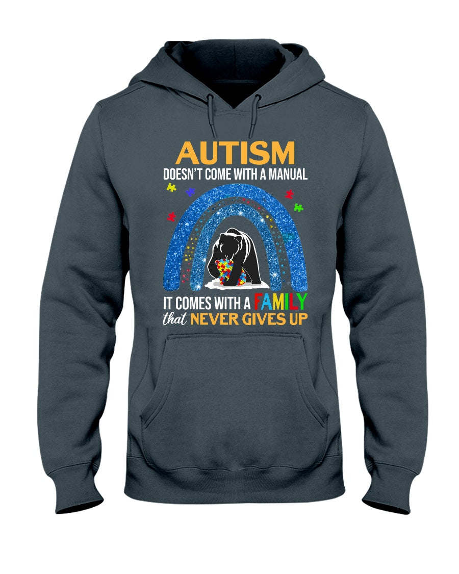 Autism Family Never Gives Up - Autism Awareness T-shirt and Hoodie 0921