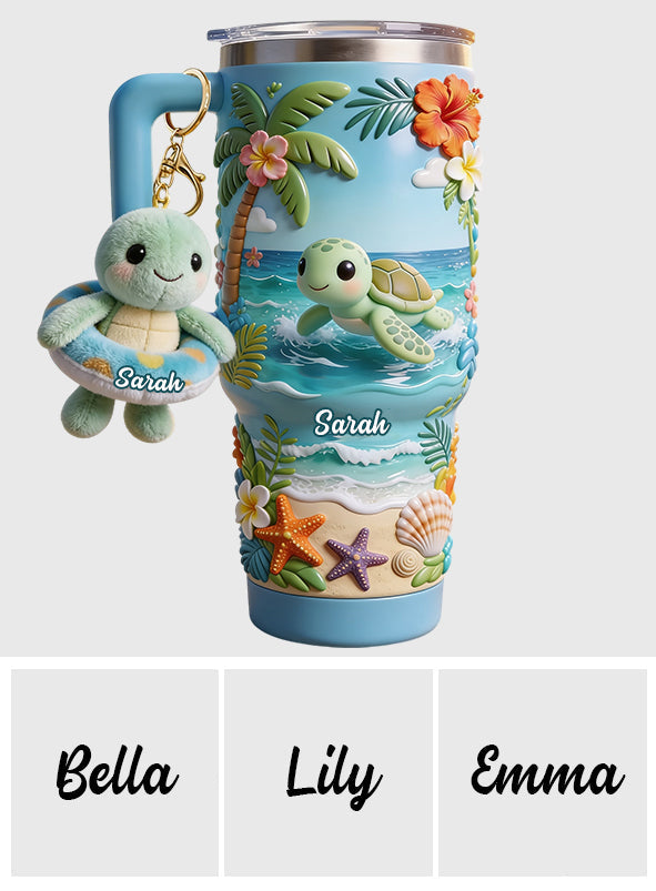 Back To The Ocean - Personalized Turtle Tumbler With Plush Charm