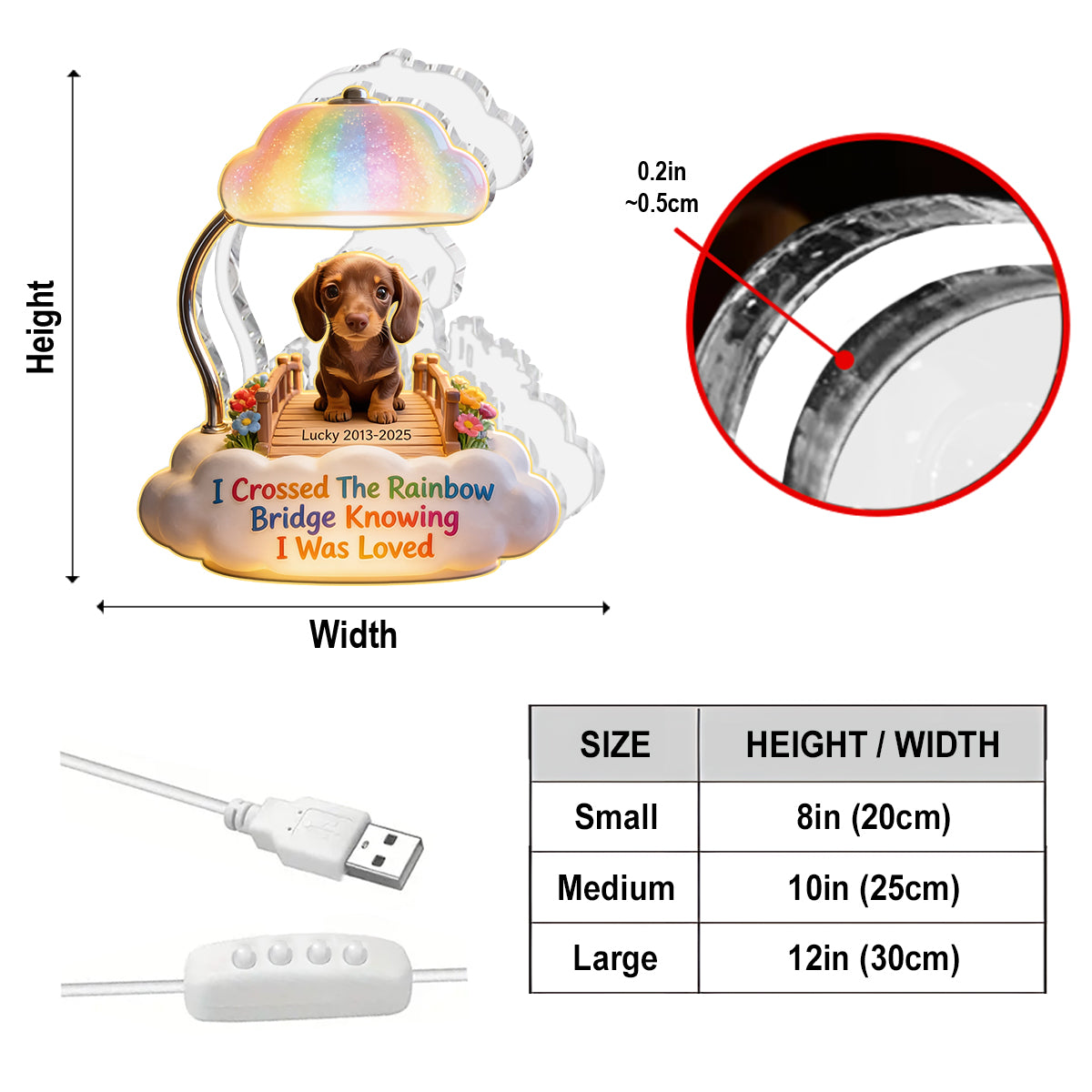 I Crossed The Rainbow Bridge - Personalized Dog Acrylic LED Night Light