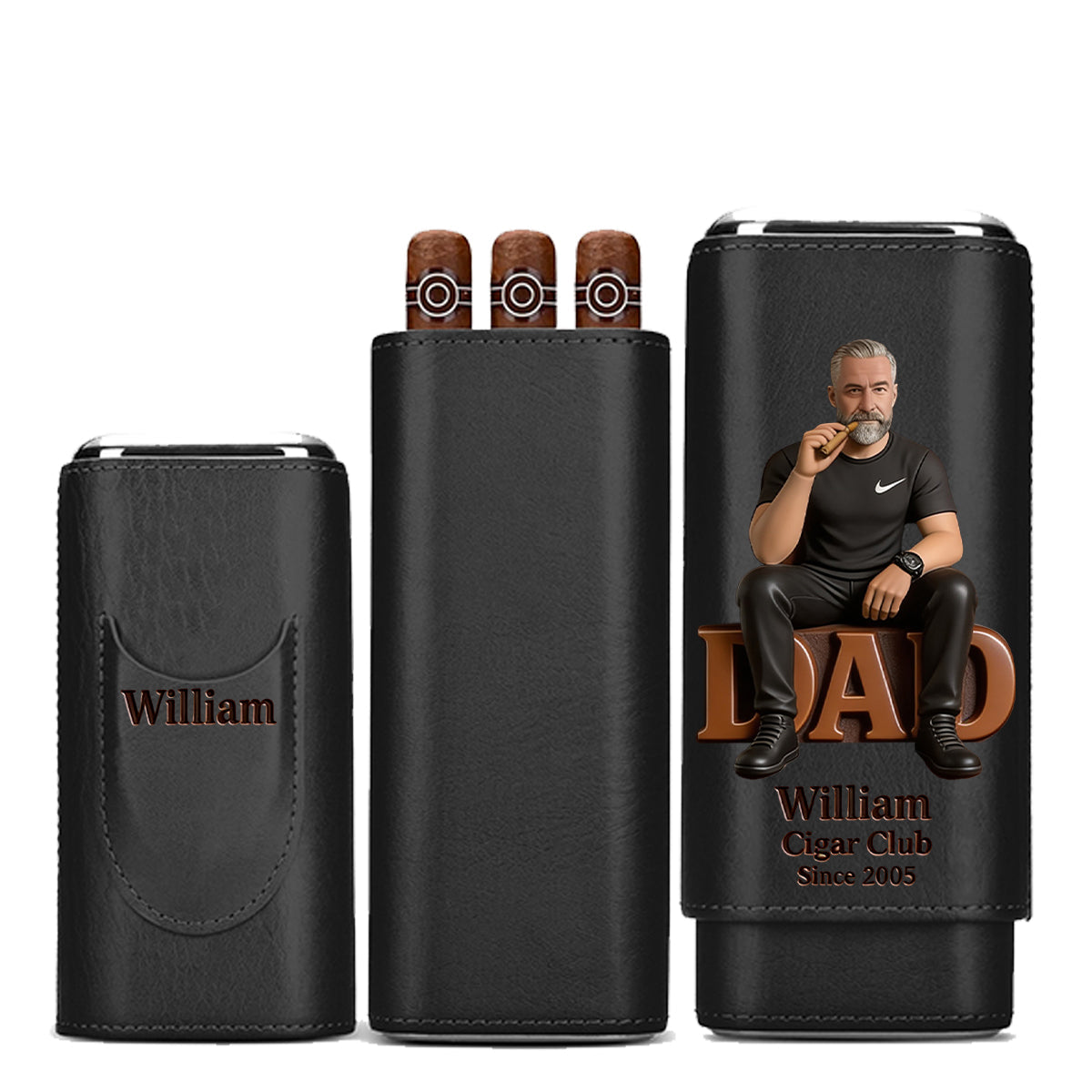 Dad Loves Cigars - Personalized Father Leather Cigar Humidor Case