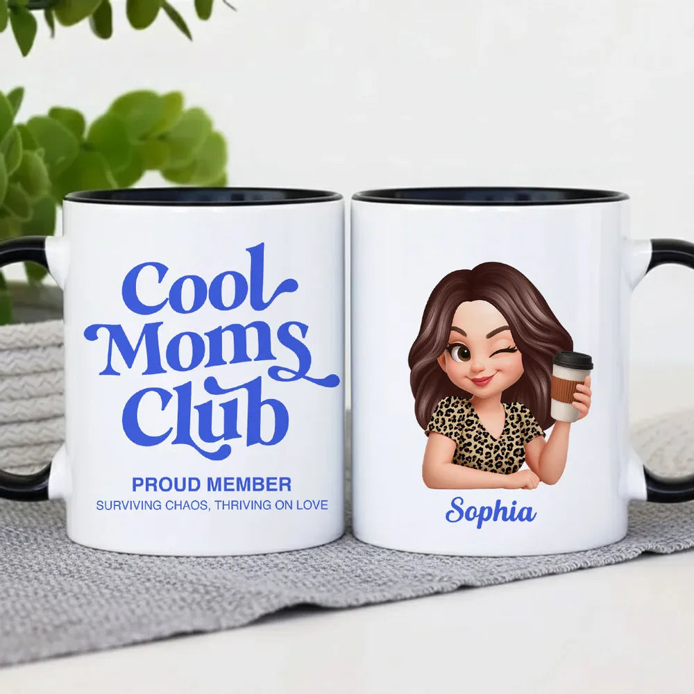 Personalized Cool Moms Club Ceramic Mug With Custom Cartoon Mom, Cute Daily Coffee Gift For Mom And Wife