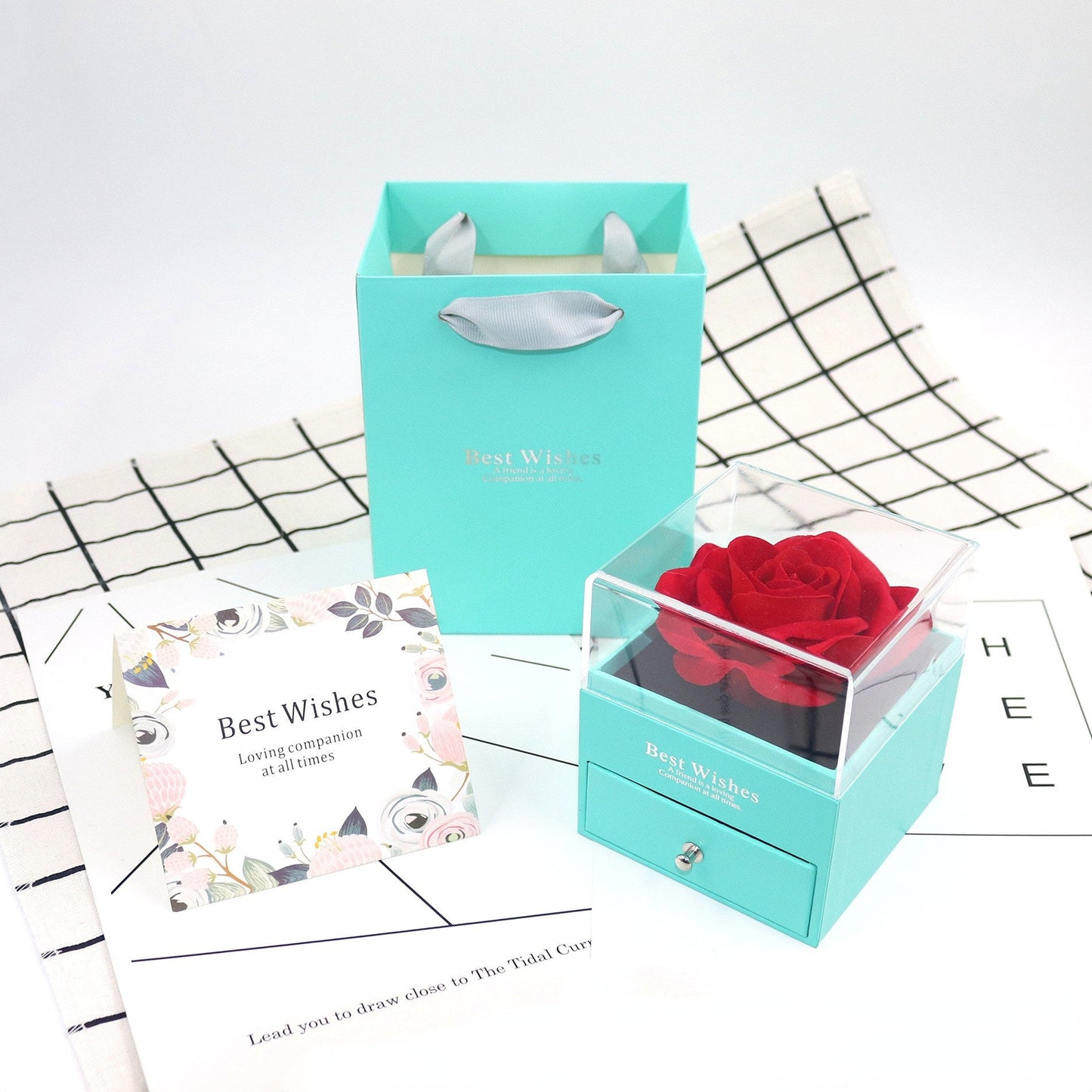 Many Color Gift Rose Jewelry Gift Box With Card And Bag