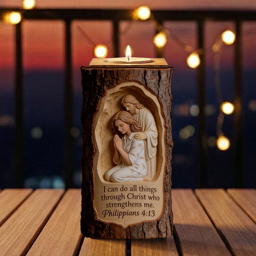 Faith Over Fear - Personalized Christian Custom Shape Wooden Candle Holder