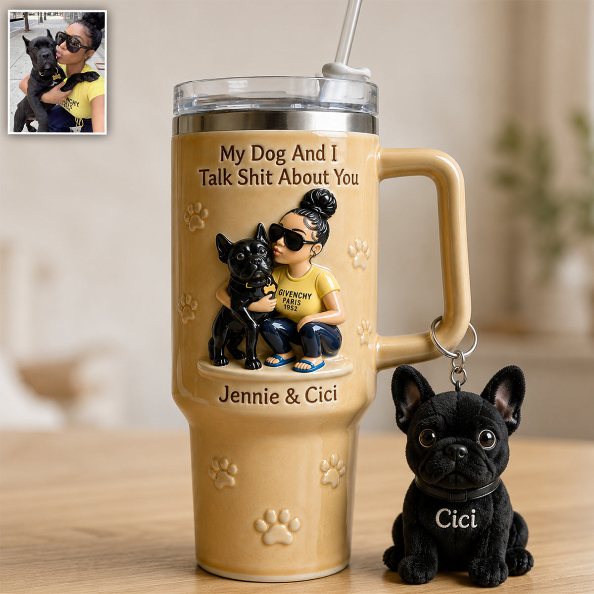 Always By My Side - Personalized Dog Tumbler With Plush Charm