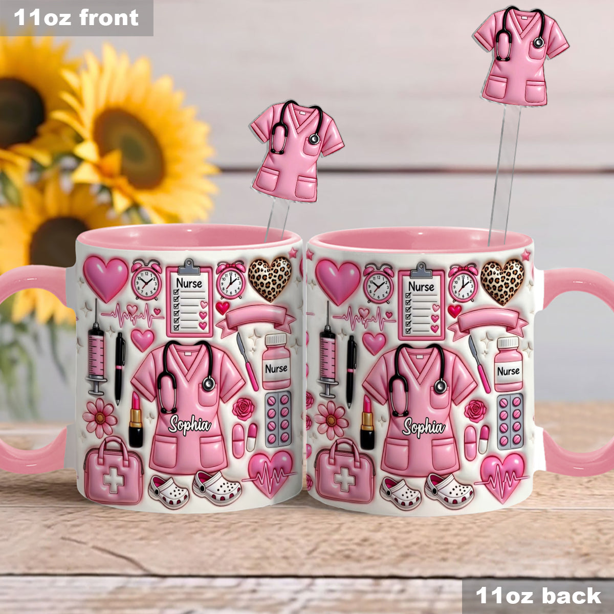 Love Being A Nurse - Personalized Nurse Set Accent Mug with Acrylic Stirrers