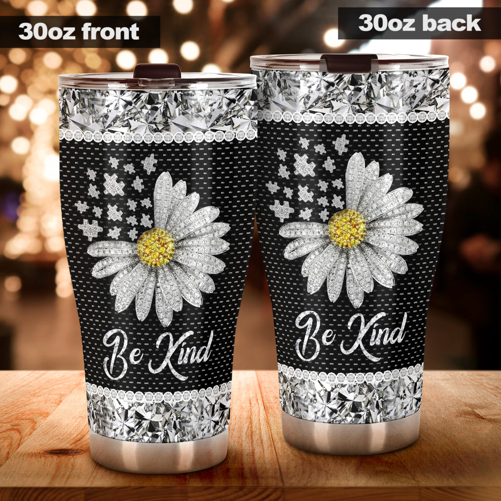 Be Kind Rhinestone Pattern Print Autism Awareness Tumbler 0622