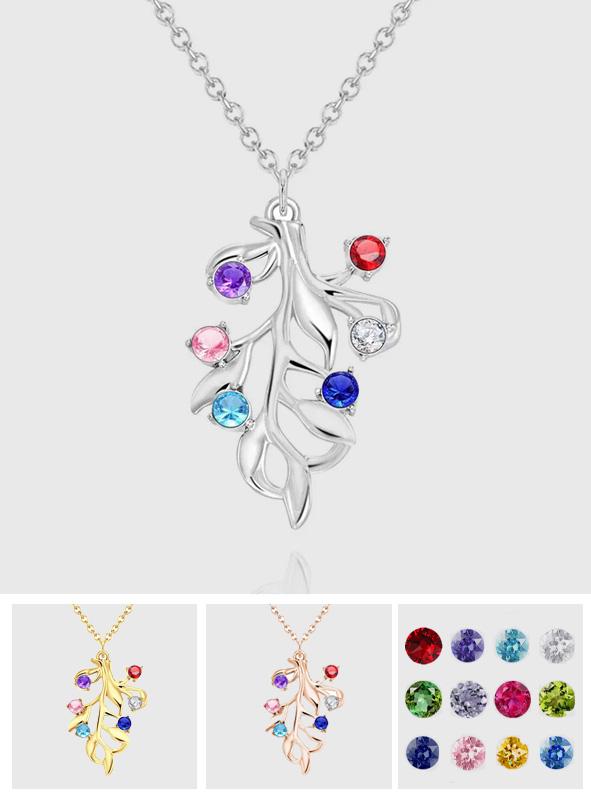 Family Birthstone - Personalized Family Diamond Tree Birthstone Necklace