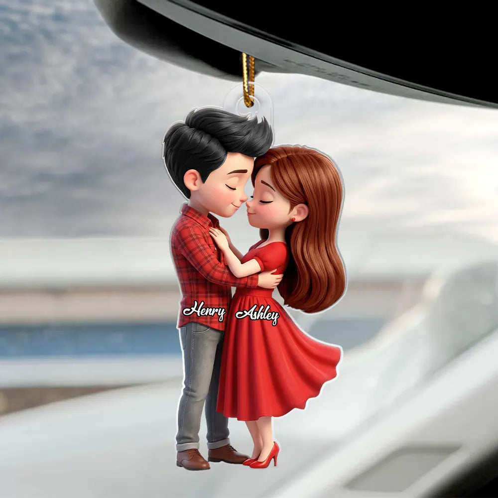 Personalized Couple Hugging Acrylic Car Hanger Rearview Mirror Decor, Cute Cartoon Style, Unique Romantic Gift for Him or Her