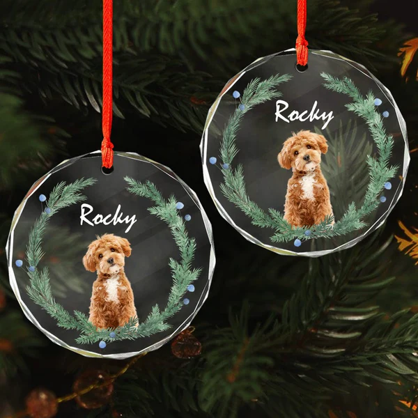 Custom Pet Photo Crystal Ornament for Dog Lovers, Festive Christmas Crystal Ornament Keepsake, Heartwarming Unique Gift for Pet Parents