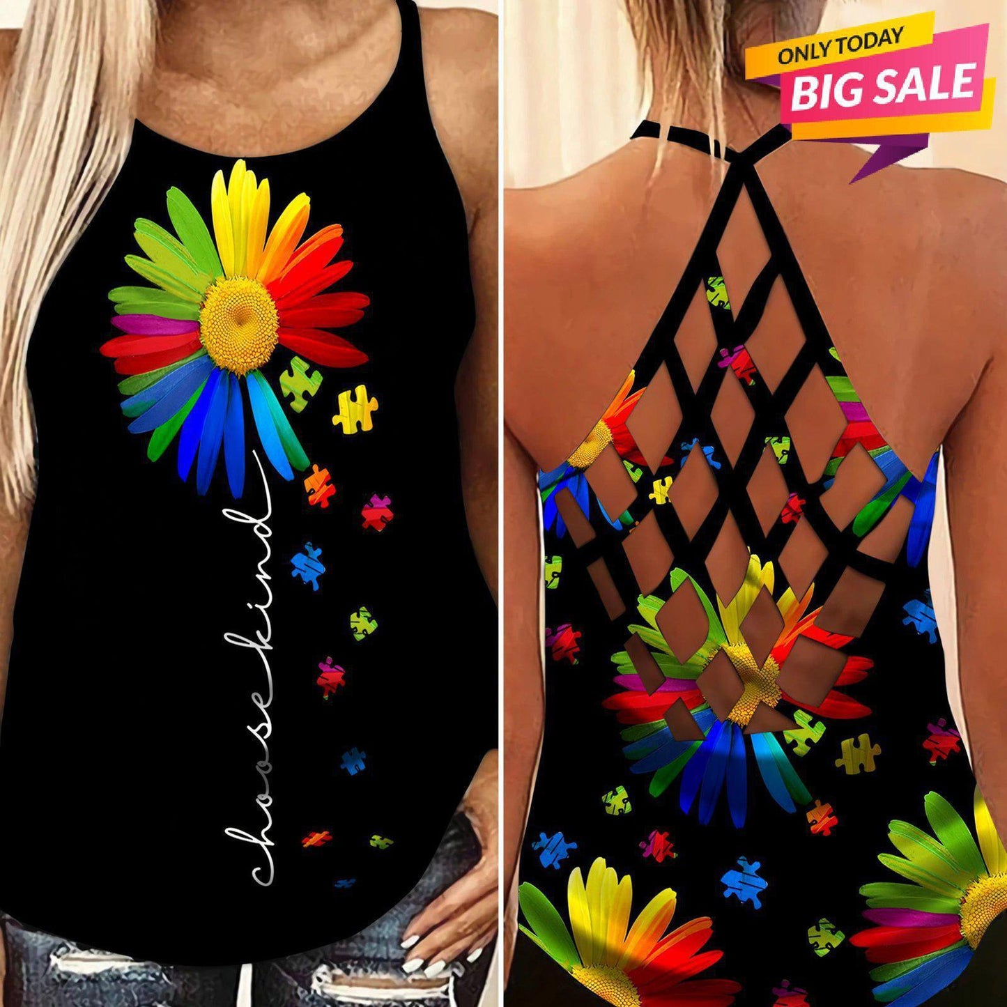 Autism Love - Autism Awareness Cross Tank Top 0921