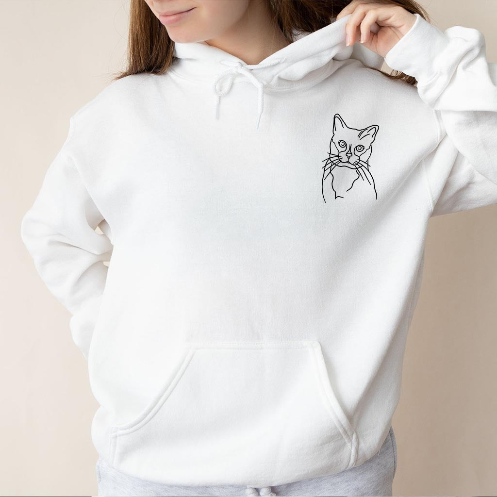 Custom Line Art - Personalized Cat Embroidered Hoodie