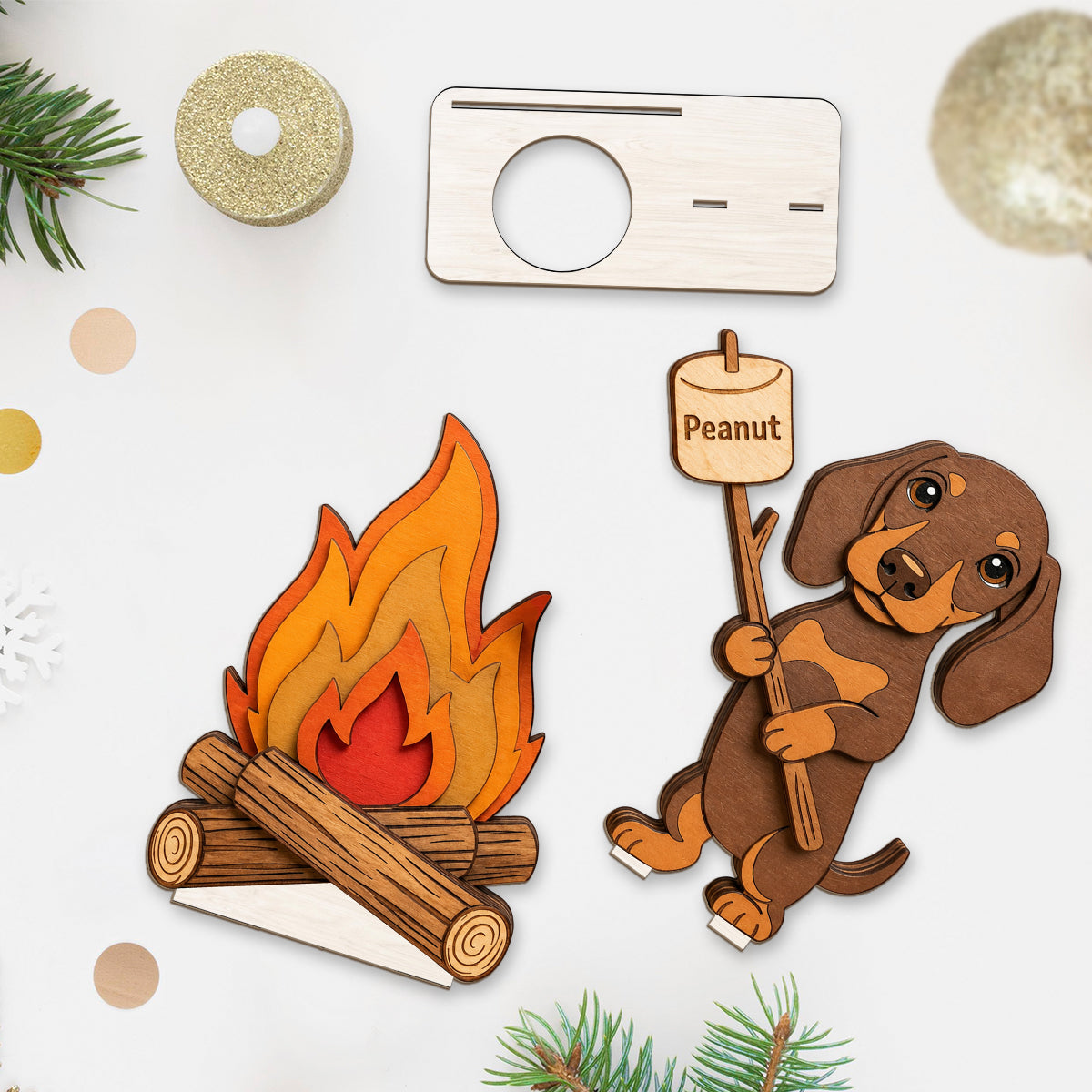 Funny Campfire Pet, Candle Stand - Personalized Dog 2 Layered Big Freestanding