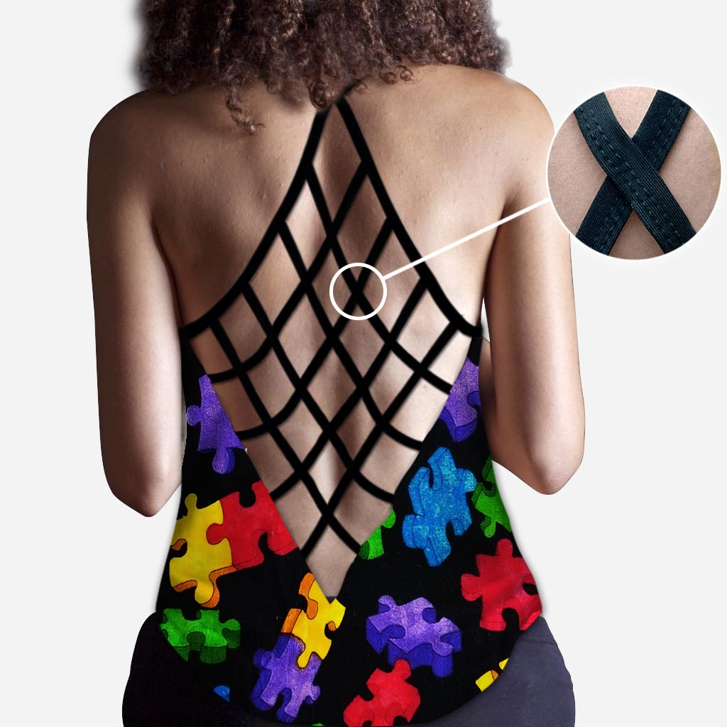 Autism Love - Autism Awareness Cross Tank Top 0921