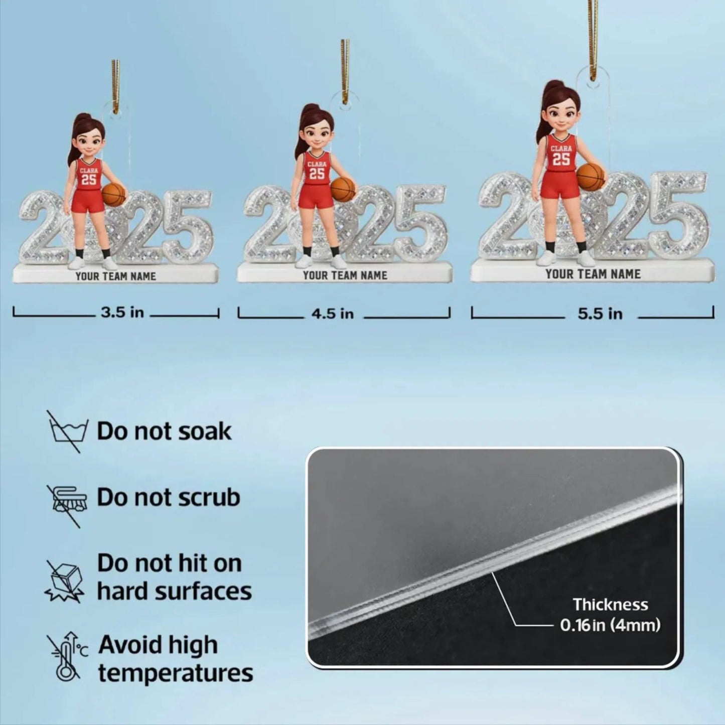 Personalized Acrylic Ornament with Girl Basketball Player, Custom Jersey & Year, Unique Gift for Young Athletes & Team Spirit Fans