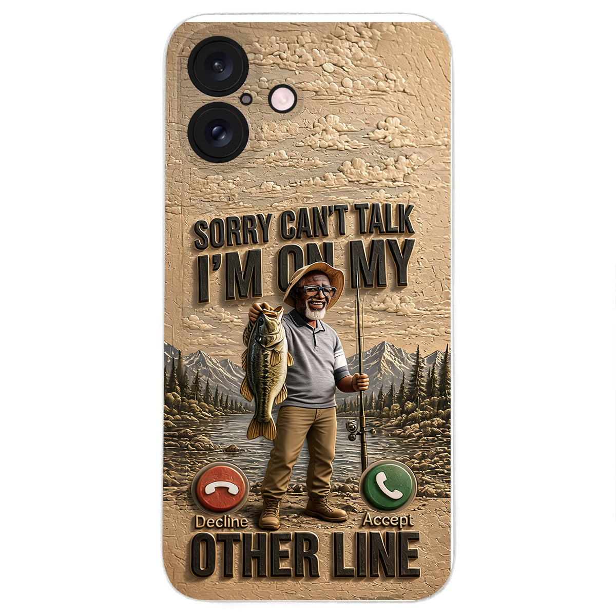 I'm On My Other Line, Fishing Lover Gift - Personalized Fishing 3D Embossed Leather Phone Case
