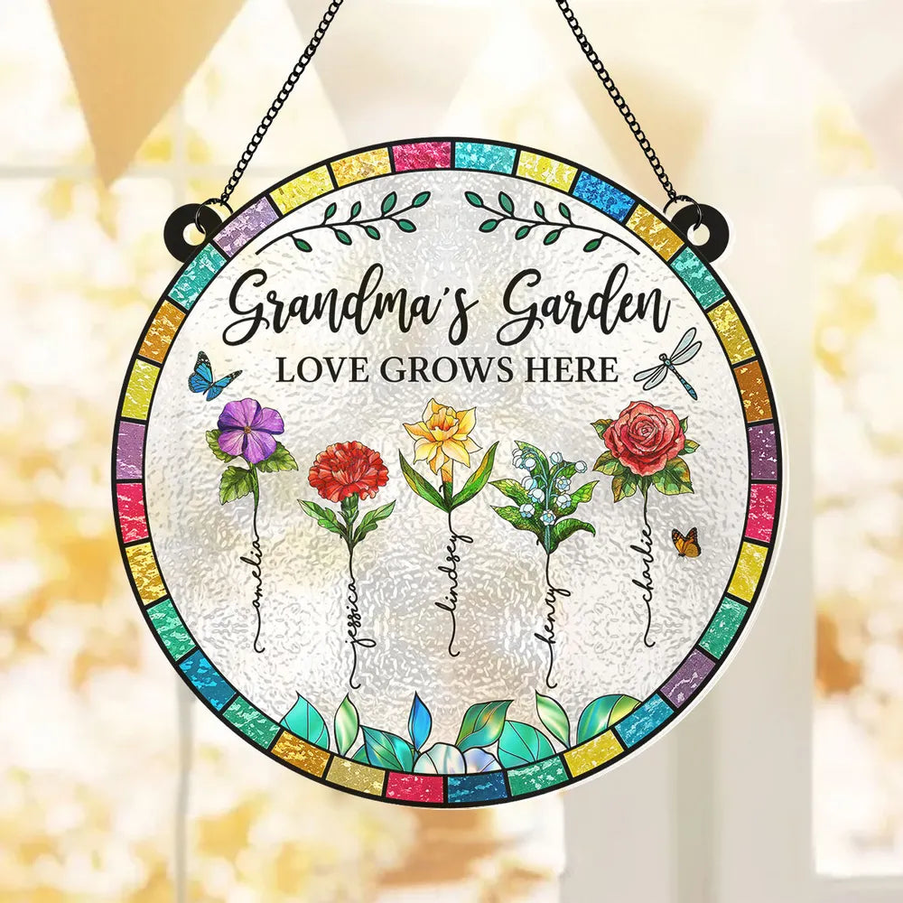 “Grandma’s Garden – Love Grows Here” Personalized Acrylic Suncatcher